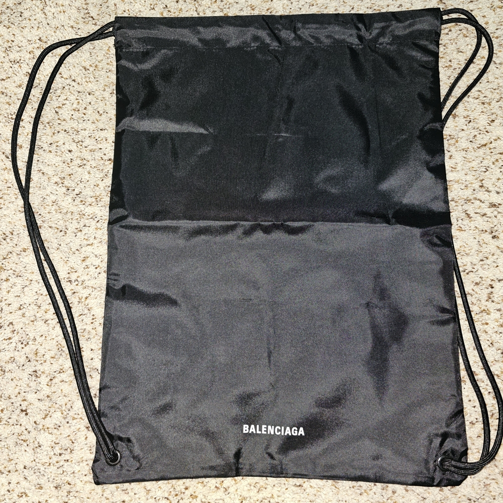 Balenciaga Authentic Black Nylon Drawstring Backpack
